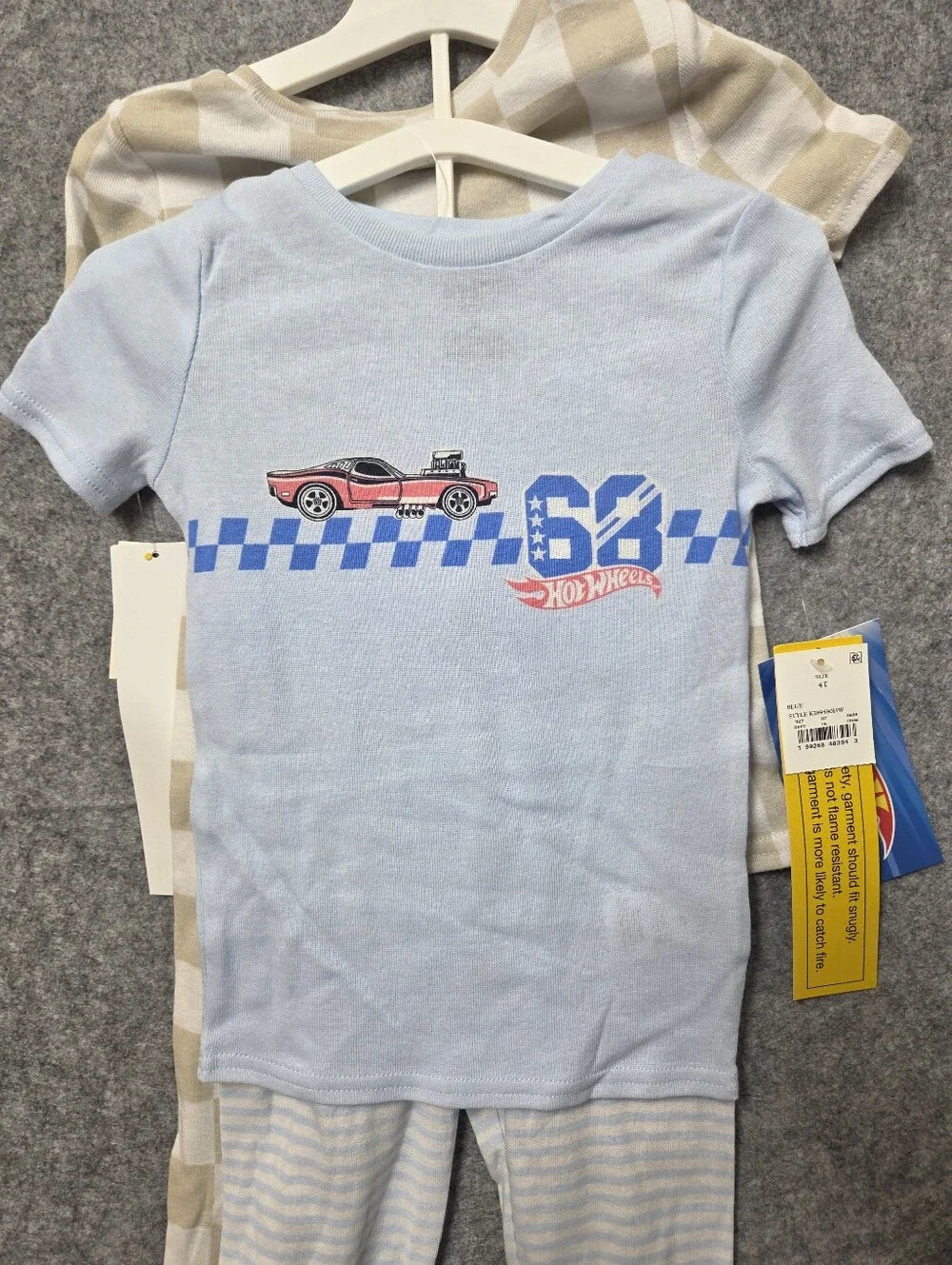 Hot Wheels Kids Blue & Beige Racing Pajama 4 Piece Set 4T Nwt